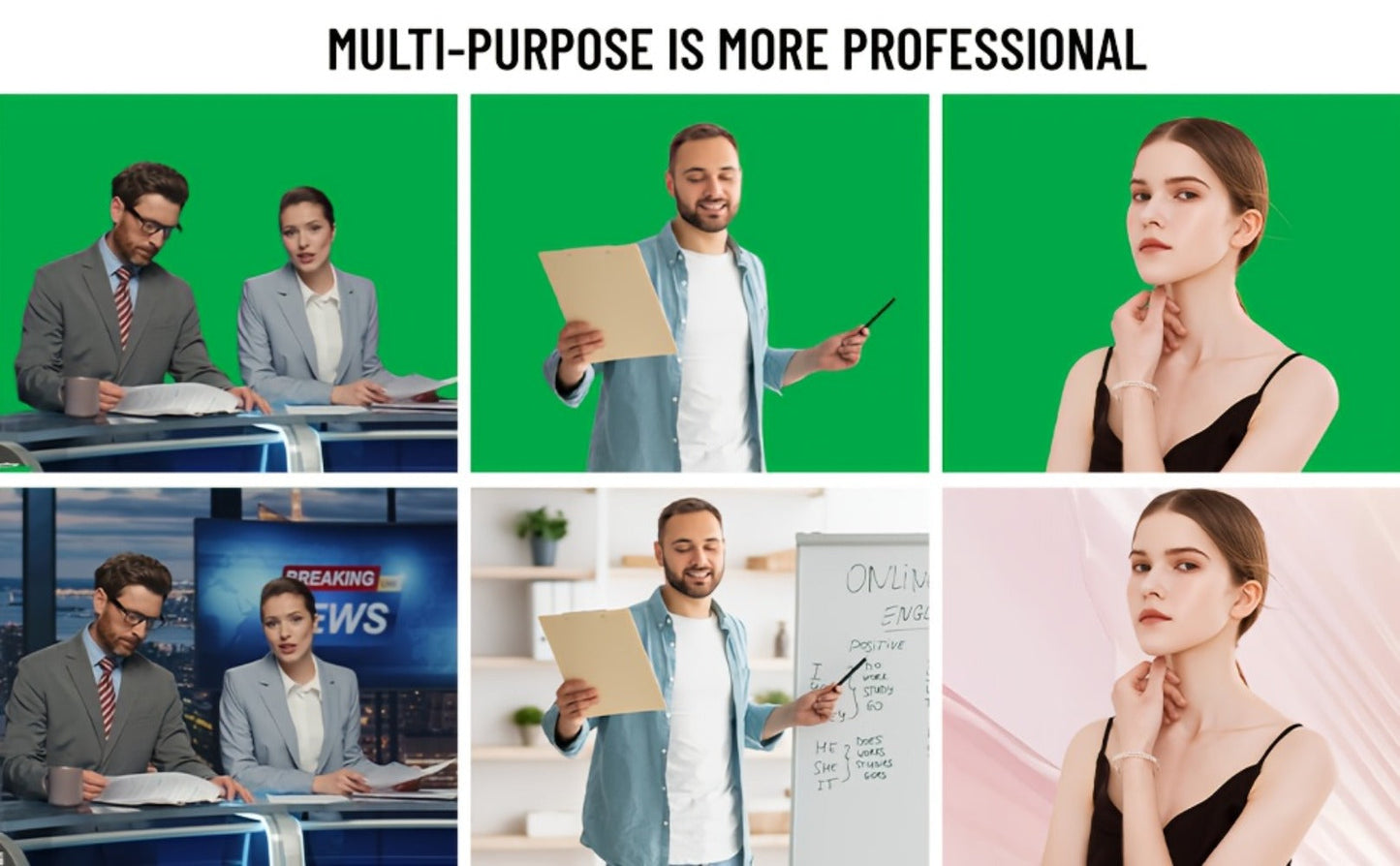 Green Screen Backdrop and Stand Kit with Crossbar, Two Tripods, Four Clamps and Exact 8.5 by 10 Foot Option
