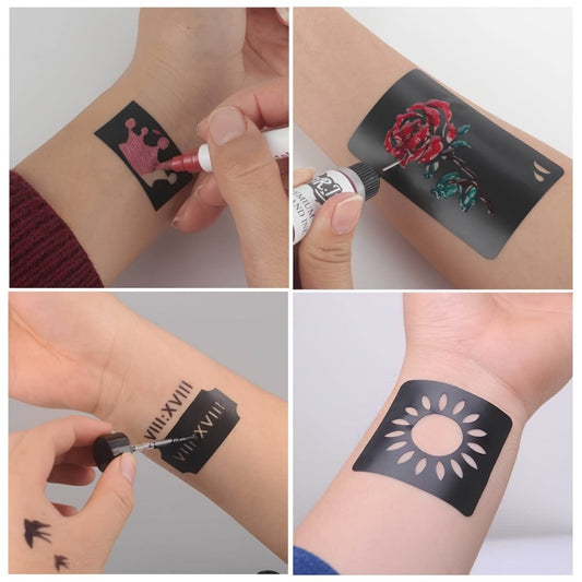 Temporary Tattoo Stencil Set 8 Sheets Reusable Hollow Floral Body Art Stencils for Airbrush Spray Paint Arms Hands Forearms Valentine Wedding Party Festival Gift Women