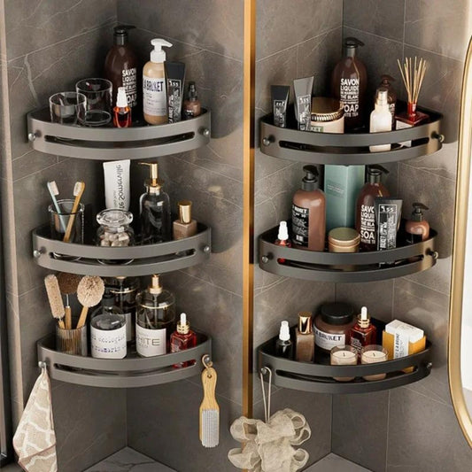 Corner Shower Shelf 2-Layer Nail-Free Bathroom Caddy – No Drill Plastic Shampoo Holder & Organizer for Shower, Bathtub & Bathroom Wall | Drainage Design, Strong Load-Bearing