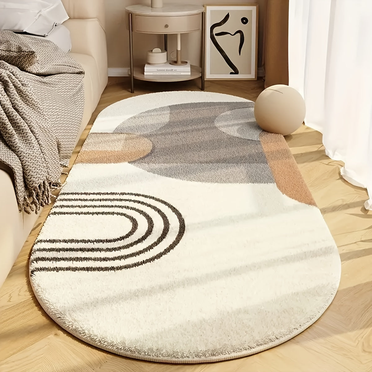Area Rug Oval Imitation Cashmere Mat in Two Colors and Two Machine-Washable Room Size Options