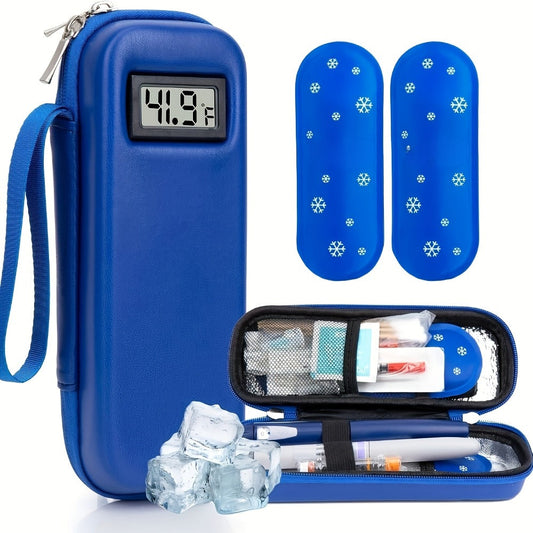 Insulin Travel Case with Temperature Monitor 2 TSA Approved Ice Packs Portable Diabetic Bag for Insulin Pens Syringes Medication Diabetes Essentials Blue Green Black