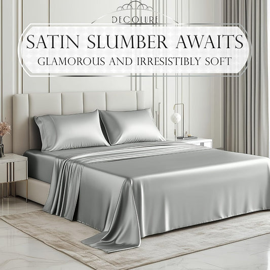 Bed Sheet Set 4-Piece Microfiber Satin Weave with 40–44 cm Pocket, Four Sizes and Seven Colors