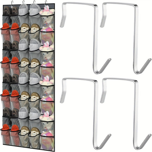 Over Door Shoe Storage Organizer with 28, 35 or 40 Mesh Compartments and Included Hooks for Home Organization