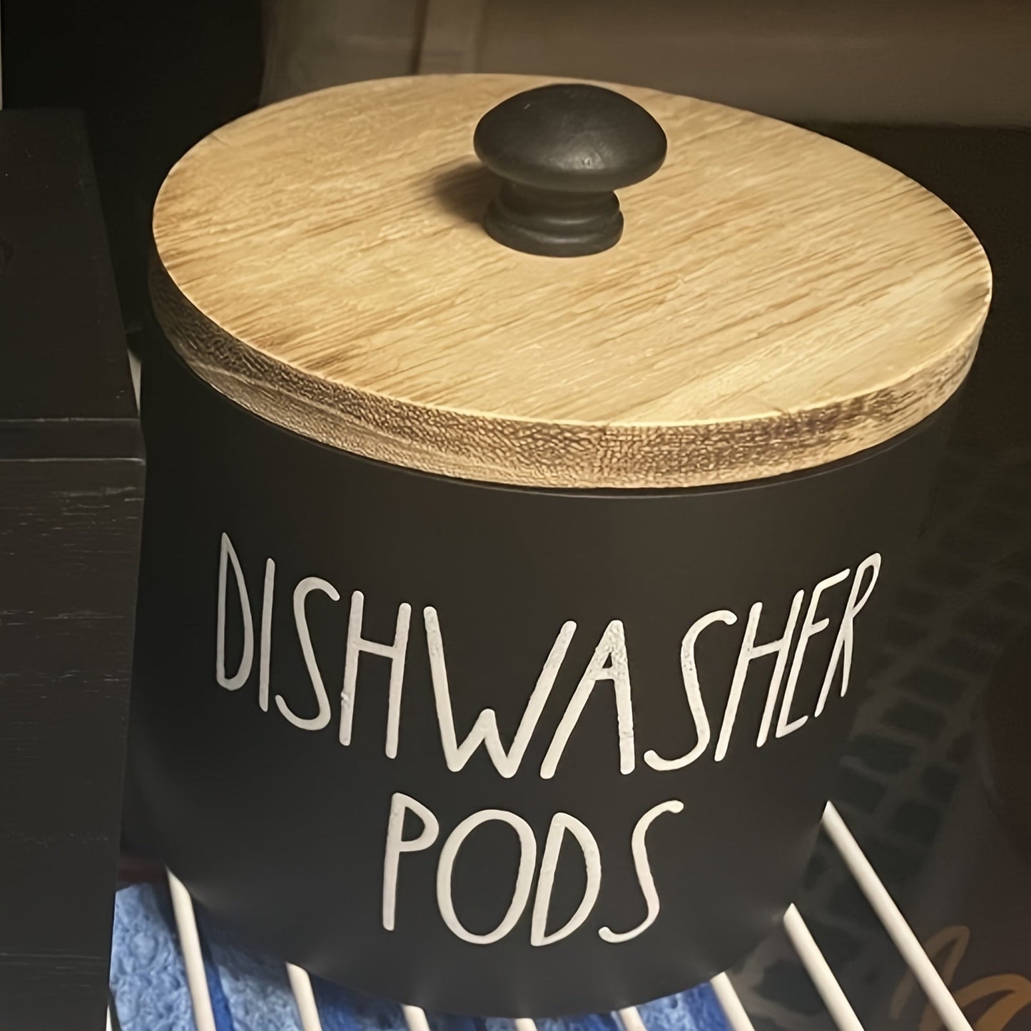Laundry Ball Storage Organizer Round Wooden Container in White or Black for Countertop Storage