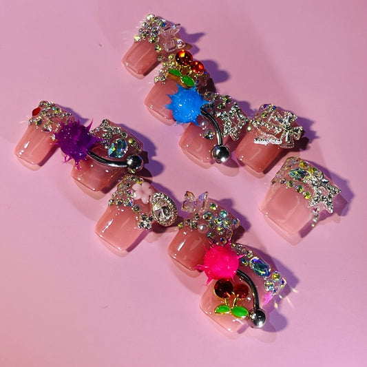 Press On Nails Colorful Handmade Duck-Tip Set in S, M and L Sizes with Glue-On Application