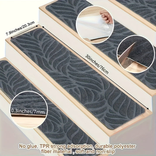 Non-Slip Stair Treads 15 Pack – Self-Adhesive Indoor Stair Mats for Wooden Steps, Washable Polyester Carpet Runners, Protects Stairs & Prevents Slipping for Kids, Pets & Elderly