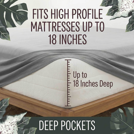 Bed Sheet Set 4-Piece Bamboo Fiber with Deep-Pocket Fitted Sheet, Four Sizes and Twelve Color Options