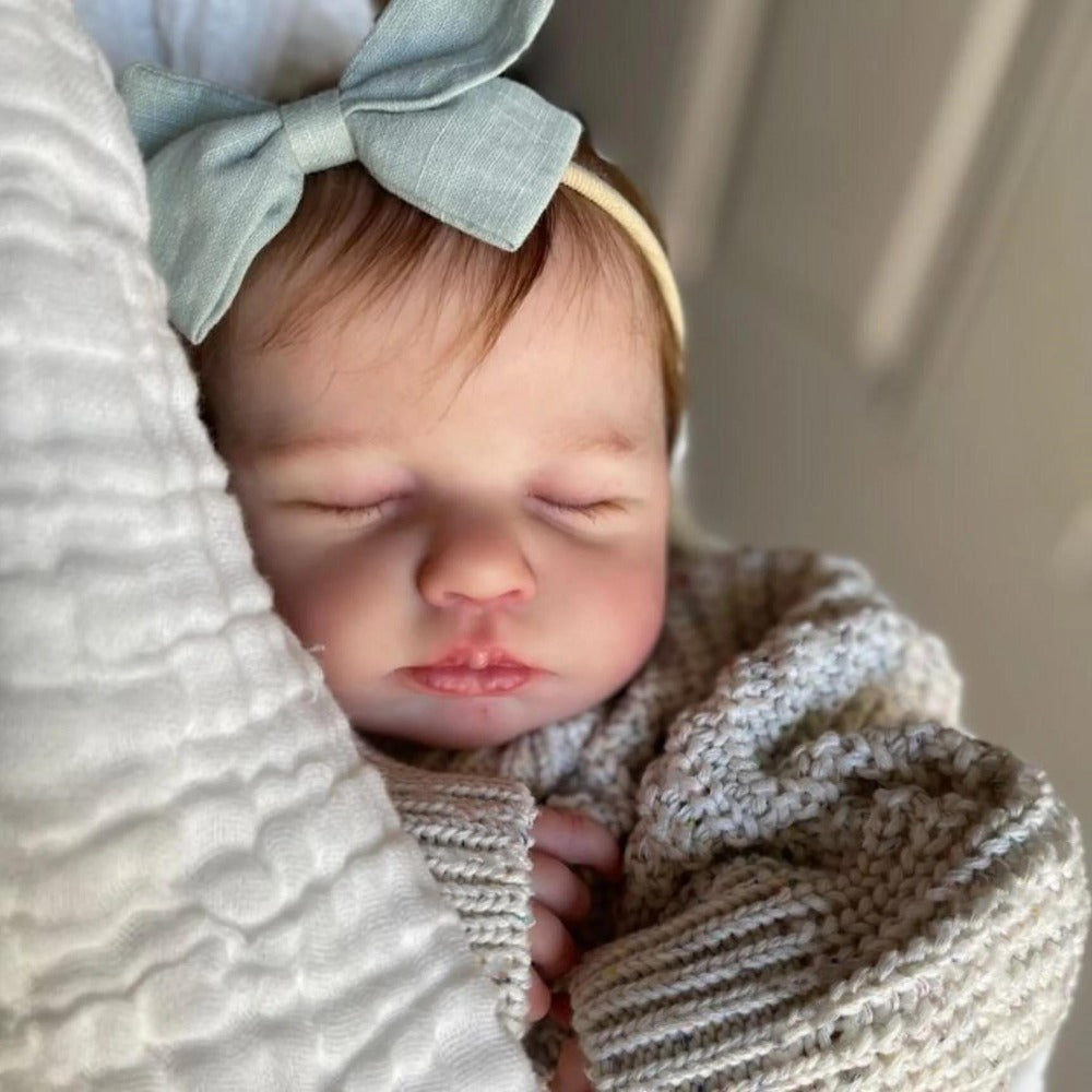 Reborn Doll, 20-Inch Sleeping Cloth-Body Figure with Vinyl Limbs, Hand-Rooted Hair and Accessories