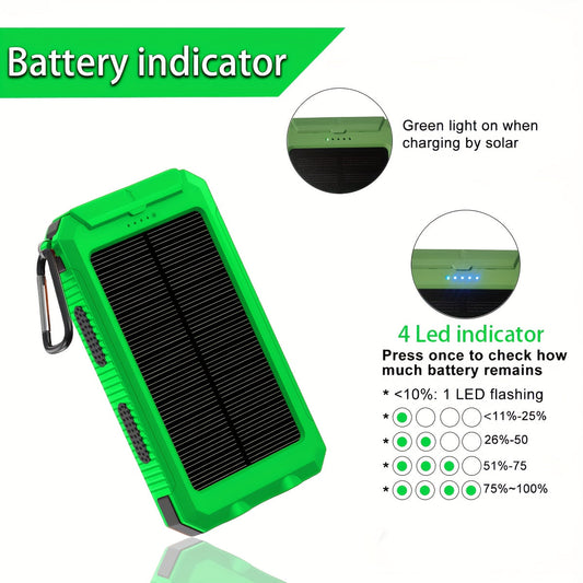 Solar Power Bank, 12800mAh Dual-USB 5V Charger with LED Flashlight and Single-Color or Three-Piece Set Options