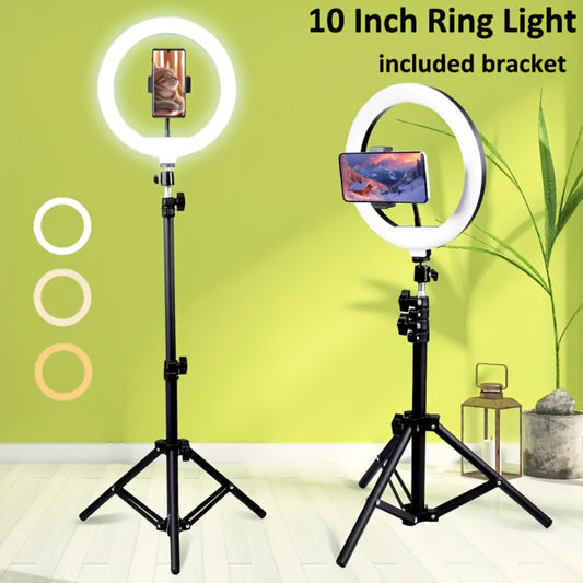 Desk Stand Ring Light 10/18 Inch LED Phone Fill Light 3 Color Temperatures Dimmable for Live Streaming Video Shooting Selfie Makeup Photography TikTok YouTube