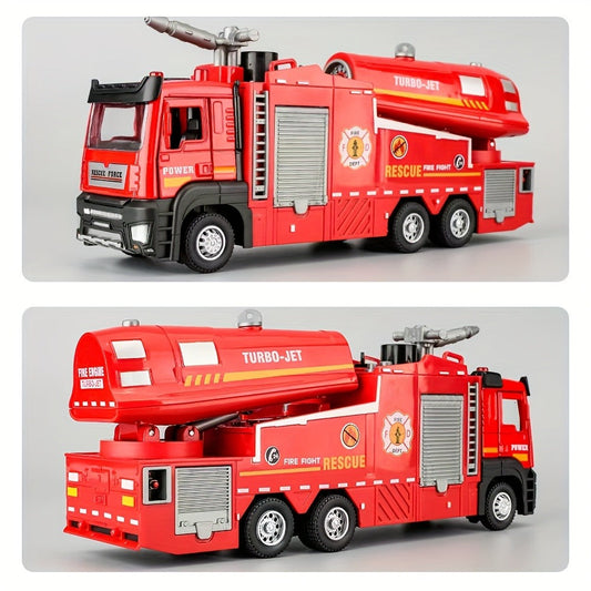 Zinc Alloy Fire Truck Toy with Water Mist Spray, Pull Back Fire Engine with Lights & Sounds – Die-Cast Fire Rescue Truck for Kids Boys Girls Birthday Holiday Gift