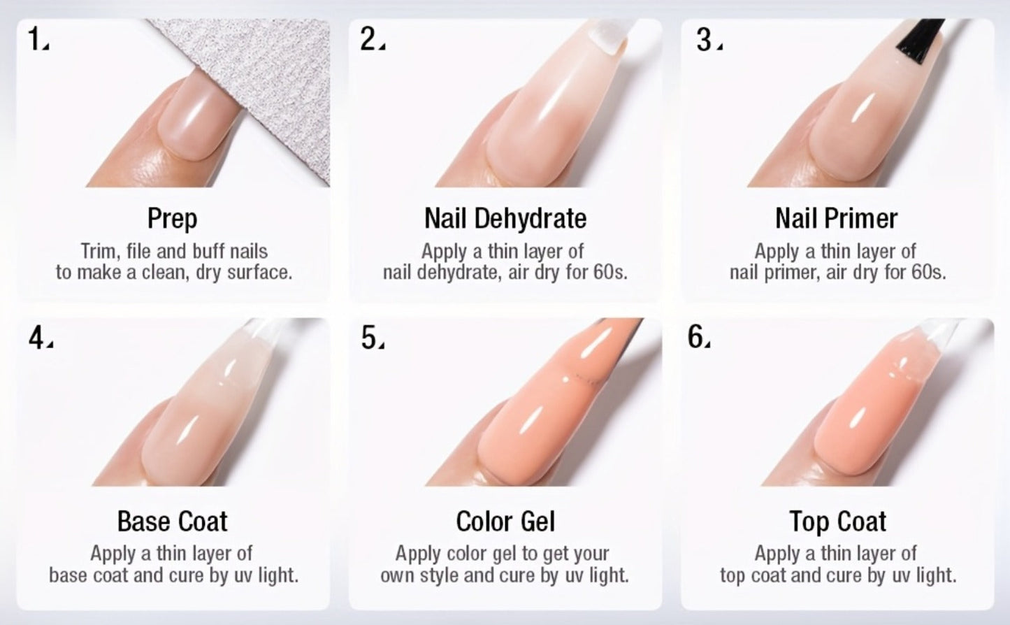 Four-Piece Gel Nail Dehydrator and Primer Kit with Base Coat and Top Coat for Home Manicure Prep