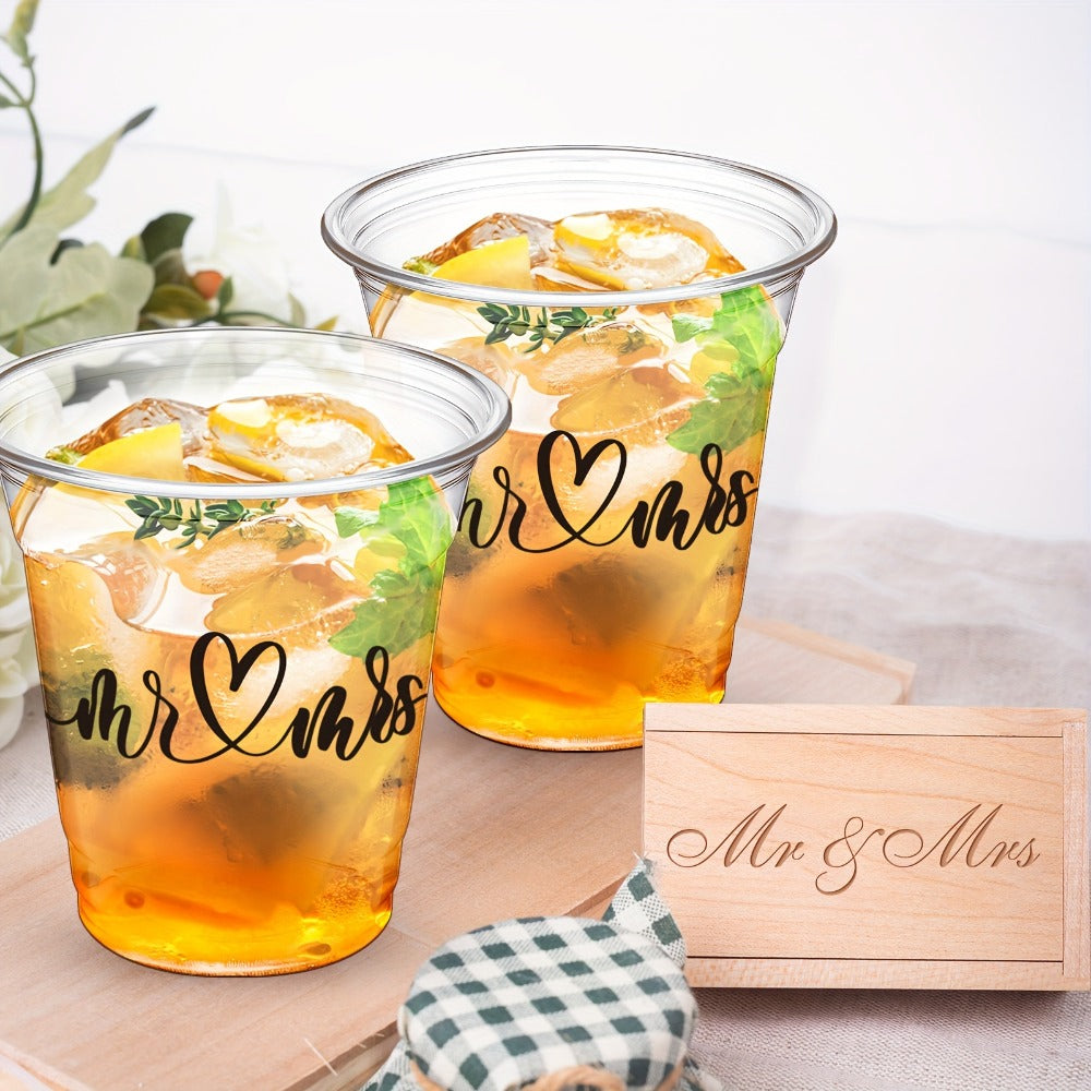 Clear Wedding Cup Party Supplies Pack with 200 10-Ounce Plastic Cups and Mr and Mrs Script
