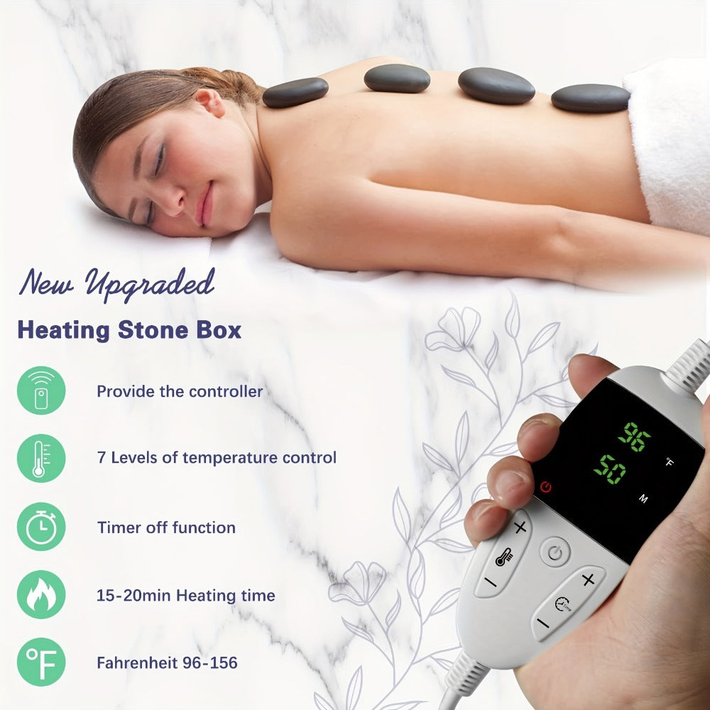 Basalt Hot Stone Massage Kit 20Pcs with Temperature Control Heater - Professional Spa Therapy Set for Full