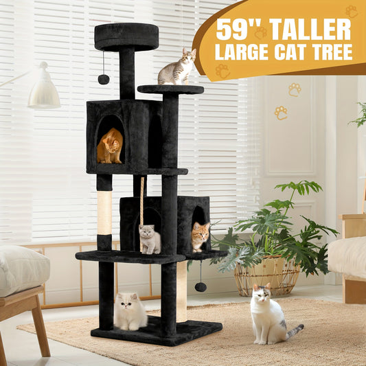 Cat Tree Tower 59 Inch Large Multi-Level Cat Tower for Indoor Cats with Plush Resting Area, Sisal Scratching Post & Hanging Ball Toy – Tall Cat Furniture for Bedroom Living Room, Multiple Colors