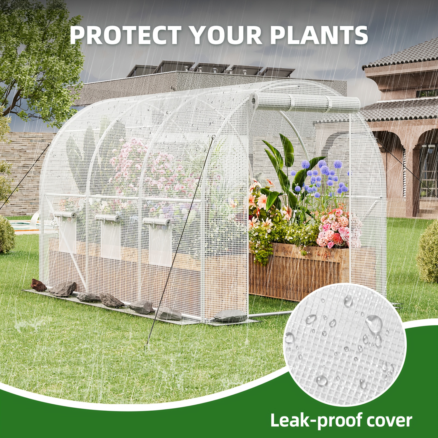 10 x 6.6 x 6.6 Foot Walk-In Greenhouse with Two Zippered Screen Doors and Six Windows in Two Colors