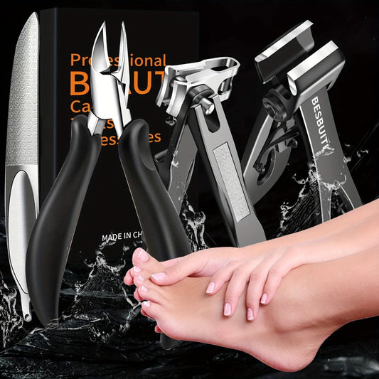 Thick Toenail Clipper Set for Seniors & Diabetics — Wide Jaw Ingrown Toenail Clipper, Heavy Duty Angled Nail Clipper & Nail File Kit for Men and Women, Professional Thick Nail Cutter Tool