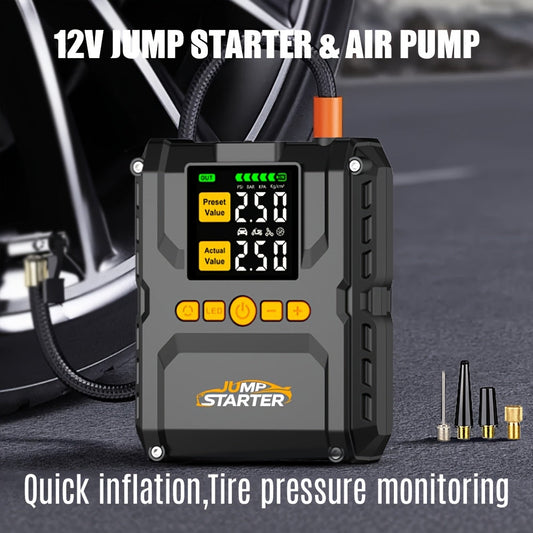 6500A Jump Starter with 150PSI Built-in Air Compressor QC3.0 USB-A USB-C LED Flashlight Smart Safety for 3.17gal Gas 2.11gal Diesel Portable Power Bank