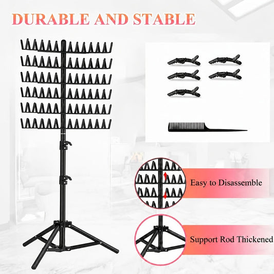 144 Peg Hair Extension Rack Freestanding Organizer with Divider Separator – Standing Braiding Hair Holder Display Stand for Salon Home Retail Store, Black White Pink Set Available