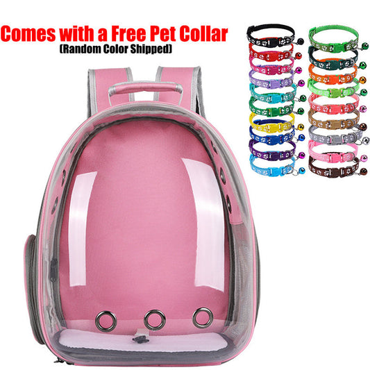 Cat Carrier Backpack Transparent Space Capsule - Portable Breathable Pet Travel Bag for Cats & Small Dogs, Panoramic Window Outdoor Going-Out Backpack with Random Pet Accessories Included