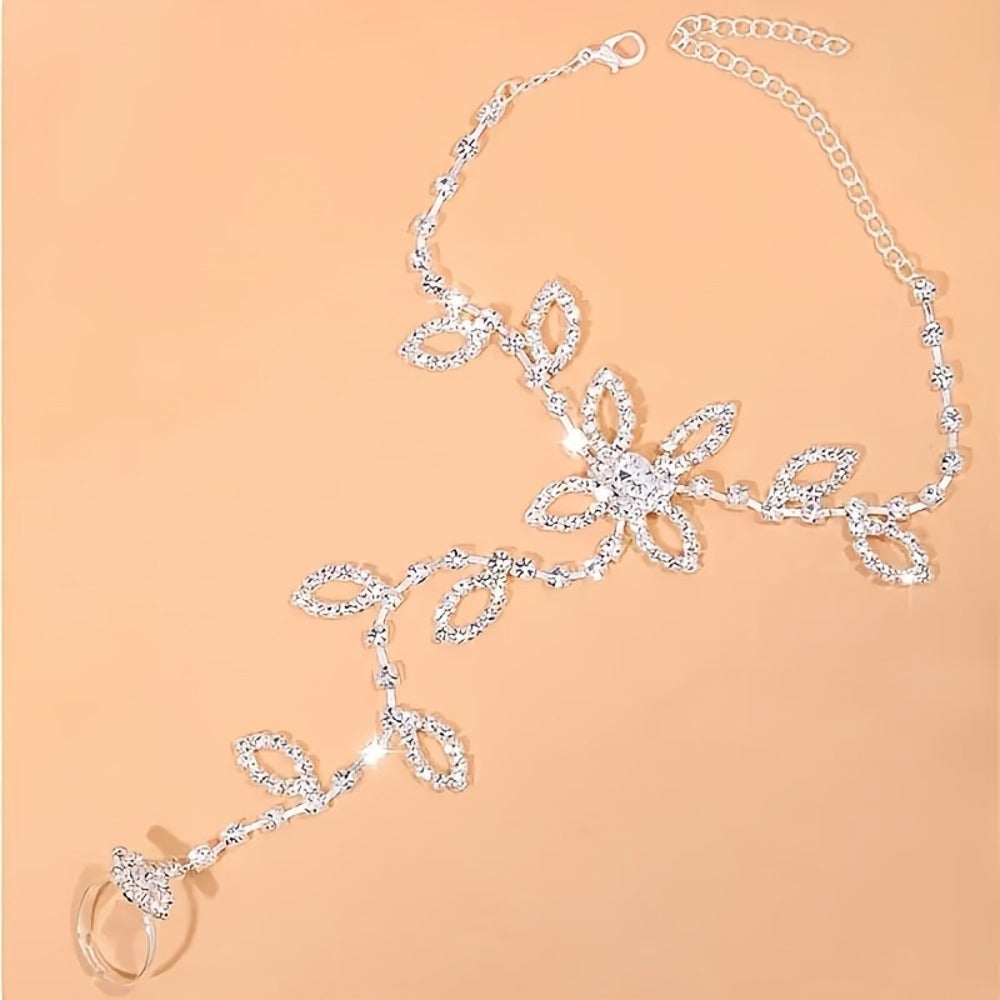 Anklet for Women - Toe Chain Rhinestone Leaf Sparkling Barefoot Sandal Ankle Bracelet for - product detail view 8