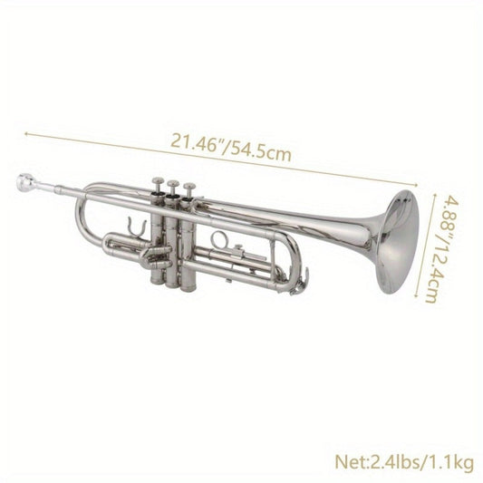 B-Flat Trumpet, Silvery Small, 0.08mm, 8.6 cm, Silvery, Concert, Band for School Band detail image