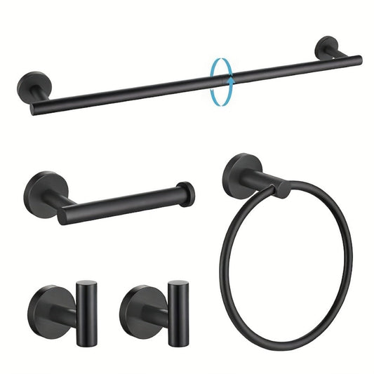 5-Piece Bathroom Hardware Set SUS304 Stainless Steel 24" Towel Bar Towel Ring Toilet Paper Holder Robe Hooks Black Silver Gold