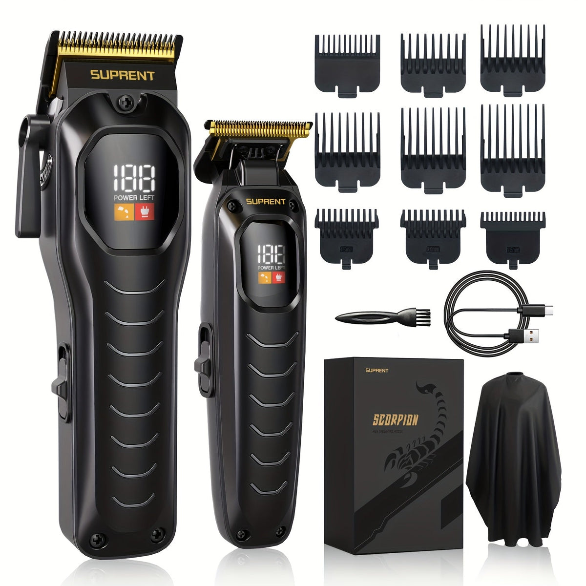Hair Clippers & Beard Trimmer Set for Men - SUPRENT Professional Cordless Grooming Kit with T-Blade Trimmer