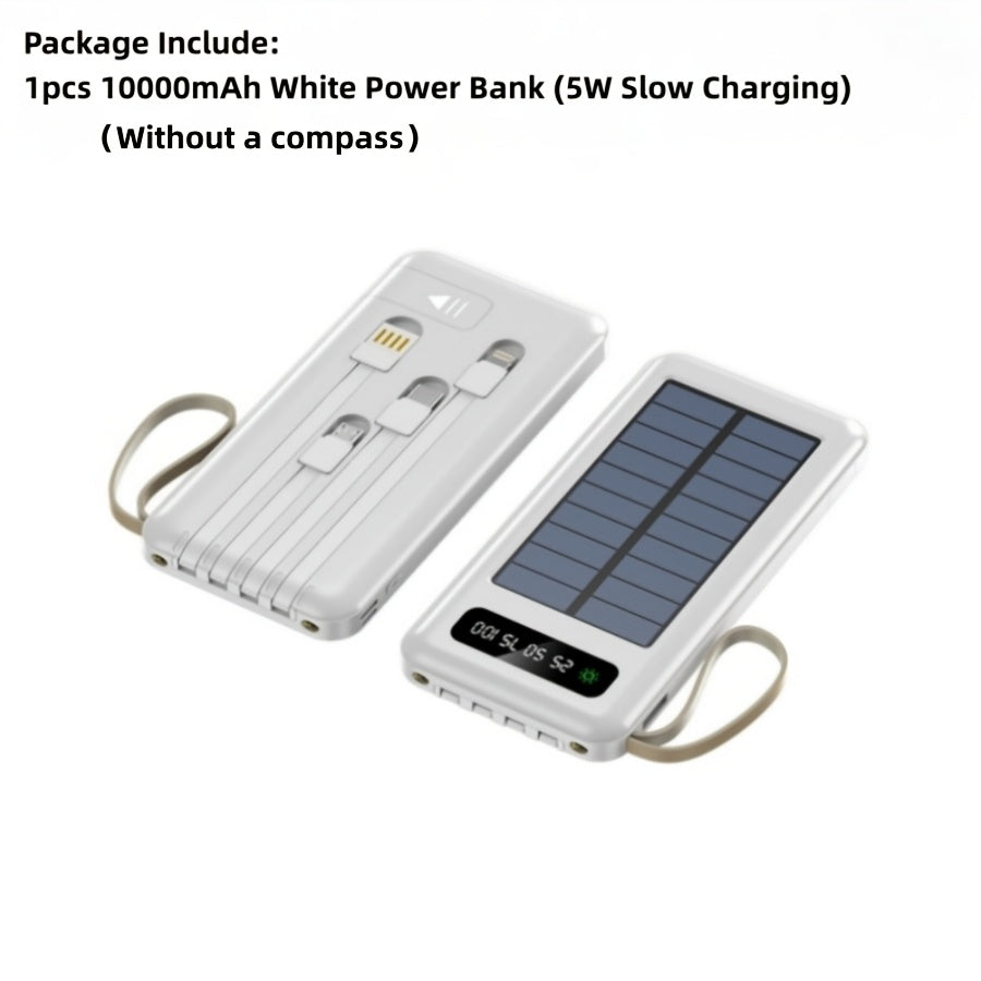 Solar Power Bank, 10000mAh to 30000mAh Charger with Built-In Cables, LED Light, Digital Display and 5W or 15W Options