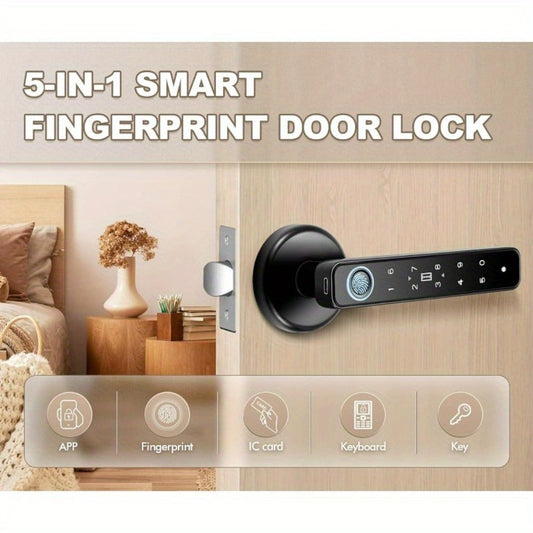 Smart Door Lock Handle with Fingerprint, Keypad, IC Card, App and Key in Single or Double Row Options