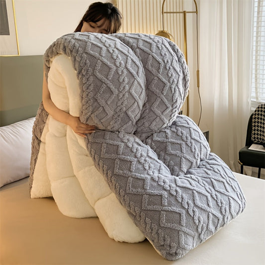 Plush Thick Comforter Blanket – Premium Warm Winter Duvet with 100% Microfiber Fill, Soft Fluffy Bedding for Bedroom & Hotel, Machine Washable (Twin, Full, Queen – Grey & Blue, Excludes Pillowcase)