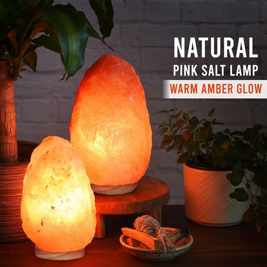 Himalayan Salt Lamp Set of 2 – 4-7 lbs Natural Pink Crystal Salt Lamps with Neem Wood Base & USB Dimmer Switch, Warm Soothing Glow for Bedroom Relaxation Yoga Meditation Home Decor