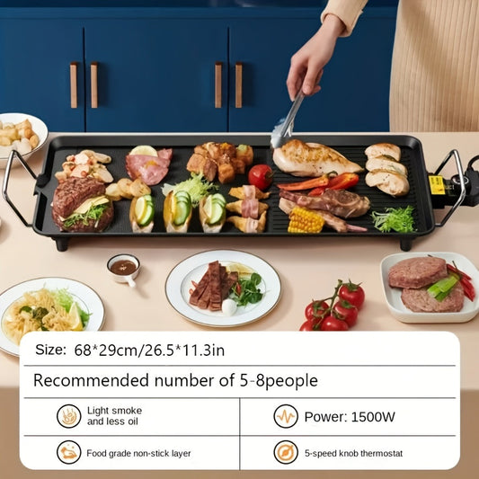 Indoor Electric Grill Smokeless – Non-Stick BBQ Griddle with Adjustable Temperature & Drip Tray, Extra-Large Extended / Medium / Large Roasting Pan, Multifunctional Indoor & Outdoor Barbecue – Holiday Gift Idea