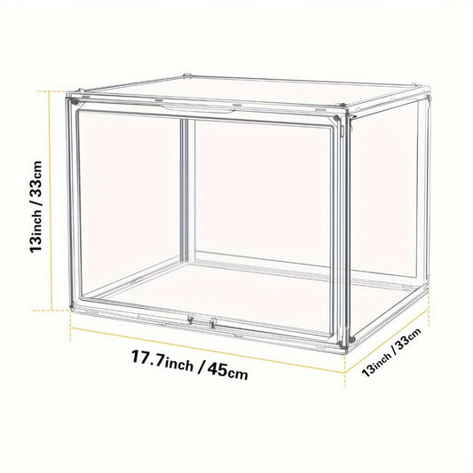XL Clear Stackable Acrylic Storage Bins with Magnetic Lid – Dustproof Large Display Case for Figures, Collectibles, Helmets, Shoes, Bags, Books, 50L Foldable Organizer 1/2pcs
