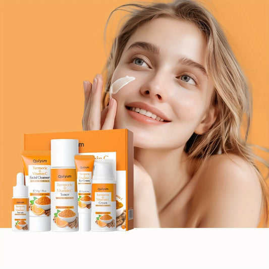 5-in-1 Turmeric Vitamin C Skincare Set Facial Cleanser Serum Face Cream Eye Cream Toner Brightening Anti-Aging Gift Set for Women