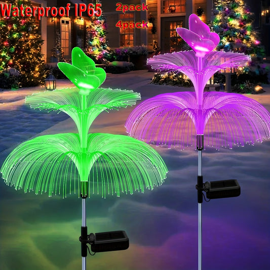 Solar Garden Lights Butterfly Jellyfish Stakes with Gradient Color Change in 2- or 4-Pack Sets
