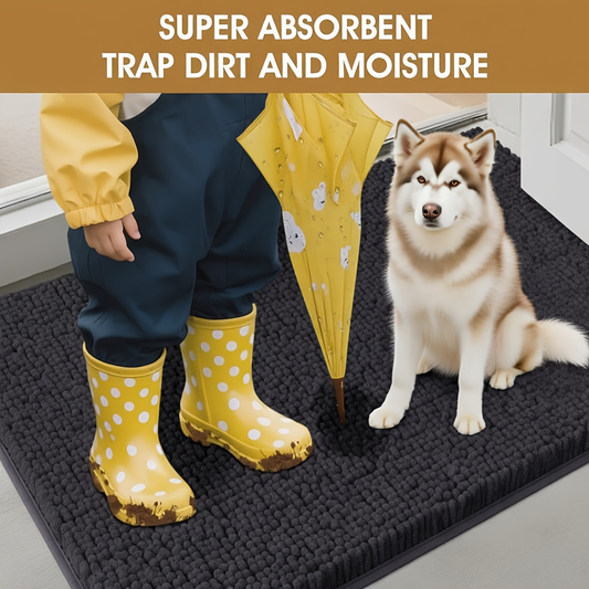 Chenille Dog Door Mat Super Absorbent Muddy Paws Non-Slip Washable Pet Rug Quick Dry Gingham Entryway Mat Indoor Outdoor Multiple Sizes & Colors