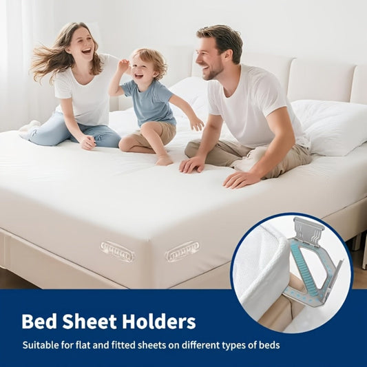 Bed Sheet Holder Straps – Heavy-Duty Mattress Sheet Grippers, No More Loose Bedding, Universal Fit for All Mattress Depths & Sheet Styles, Easy One-Time Installation, White & Gray