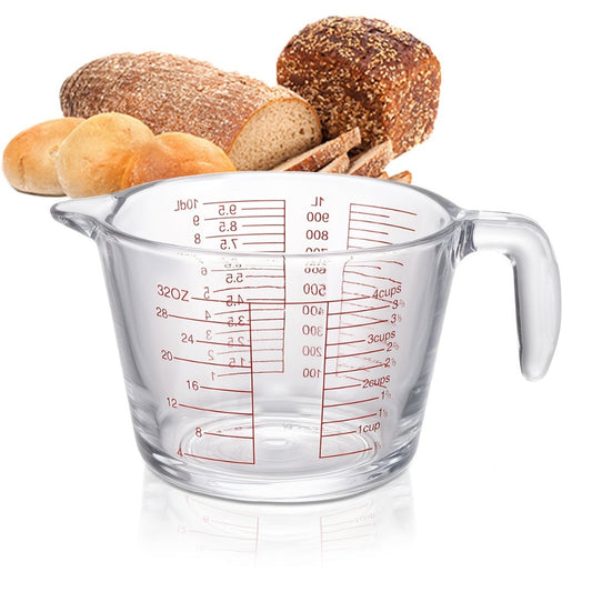 Glass Measuring Cups Set – Food Grade Borosilicate Measuring Cup with Handle & Spout, Microwave & Oven Safe, for Home Baking, Cooking & Kitchen Use, Available in 10oz, 17oz, 34oz & 3-Piece Set