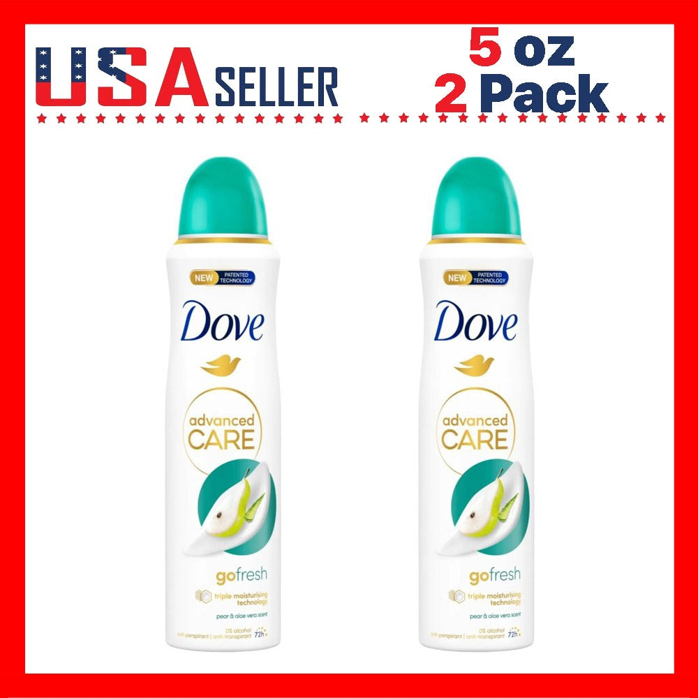 Dove Advanced Care Go Fresh Pear & Aloe Vera Antiperspirant Spray, Two 150 ml Cans with Green Caps