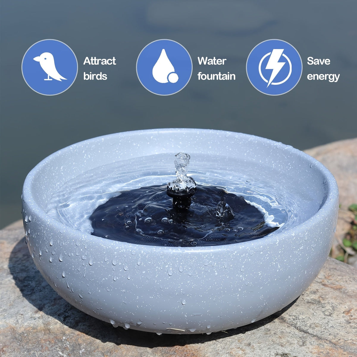 Bird Bath Solar Fountain 11.2" Outdoor Bubbler for Garden, Patio and Yard Use, with the Listed Configuration
