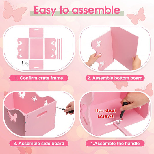 Wooden Baby Shower Gift Basket Crate with Handle Storage Hamper Baby Registry Gift for New Parents Nursery Organizer Pink Butterfly Blue Whale Pregnancy Gift
