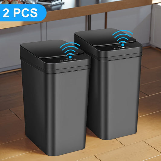Motion Sensor Trash Can 2-Pack – 2.8 Gallon Touchless Automatic Slim Garbage Can with Auto Lid, Hands-Free Infrared Sensor Waste Basket for Bathroom Bedroom Office | White & Black