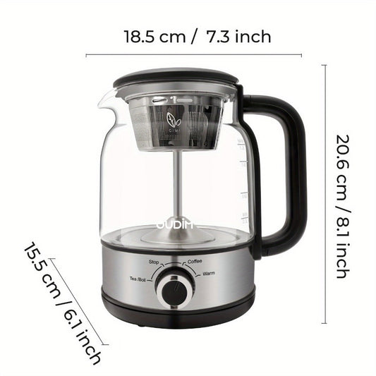 Drip Coffee Maker Electric Kettle 600W 40.58oz BPA-Free Glass Stainless Steel Spray Brew Keep Warm Boil-Dry Protection for Coffee Tea Perfect Gift