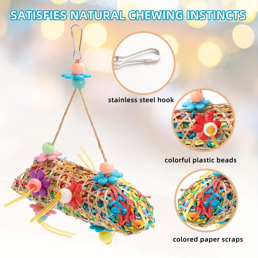 Bird Parrot Toys Set 6 Pieces Handmade Wooden Chew Toys Hammock Swing Perch Cage Accessories for Cockatiels Lovebirds Finches Parakeets Conures Small Birds