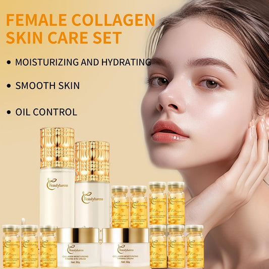 14-Piece Collagen Skincare Gift Set for Women – Hyaluronic Acid & Niacinamide, Deep Hydration, Firming, Brightening, Anti-Aging Luxury Box