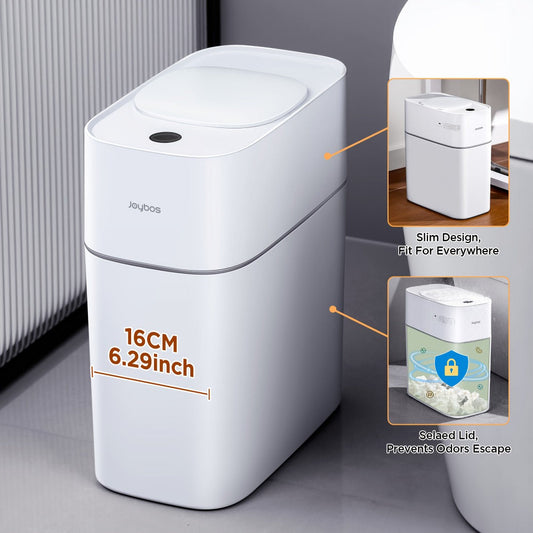 Touchless Trash Can 3.8 Gal 14L Infrared Motion Sensor – Auto-Open Lid, Wind Adsorption Auto-Expand Bag, Slim Odor-Sealing Design for Kitchen Bathroom Office Bedroom | 1PC & 2PC Bundle | White