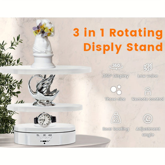 JANCHUN 3-in-1 360° Rotating Display Stand for Epoxy Glitter Tumbler | 5.74"/7.08"/8.06" Sizes, Remote Control, Adjustable Speed & Angle, Silent USB-Powered Turntable for Photography & Product Display