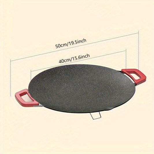 Korean BBQ Grill Pan – Round Non-Stick Multi-Functional Electric Grill Pan with Red Handle & Adjustable Settings, Home & Outdoor BBQ Pot for Family Gatherings, Available in 14.17" & 15.75"
