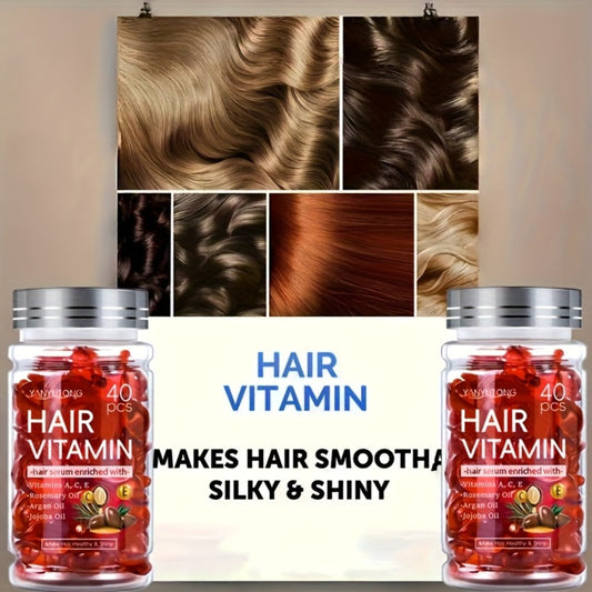 Argan Oil Hair Growth Vitamin Capsules with Keratin & Vitamins A C E B – Anti-Frizz Nourishing Hair Essence for Dry, Damaged & Curly Hair, Unisex Scalp Treatment, 40PCS / 40PCS×5